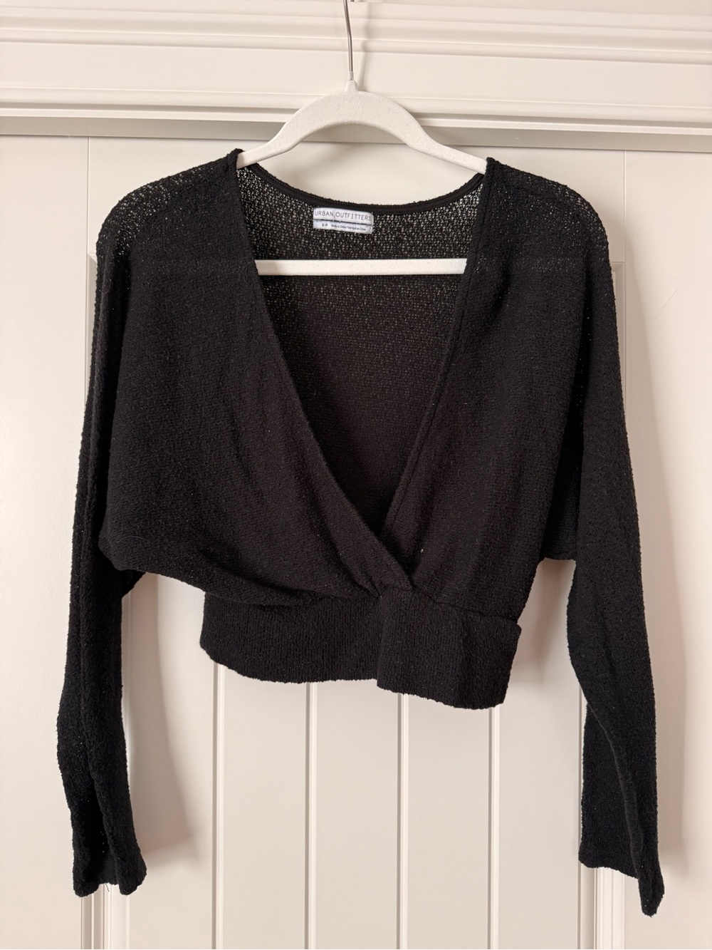 Urban Outfitters Black Cropped V-Neck Wrap Sweater